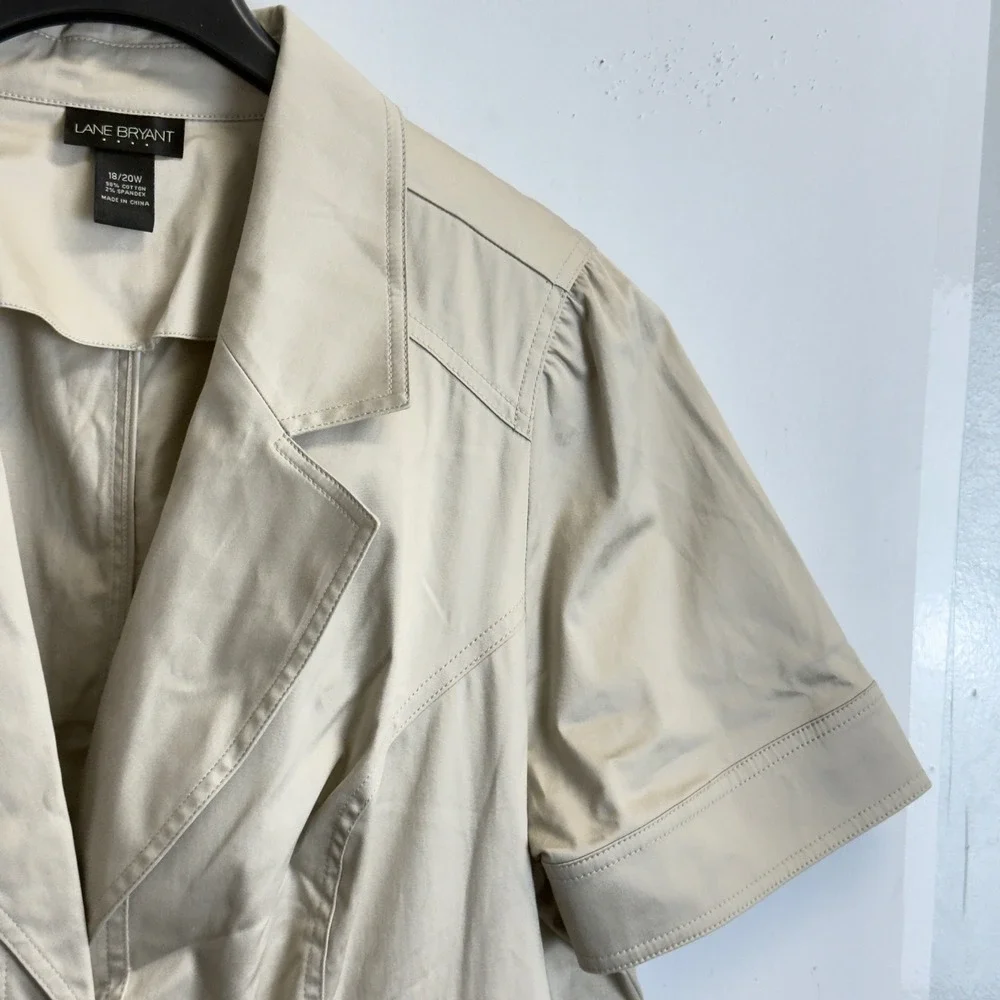 Lane Bryant Khaki Tan Short Sleeve Blazer Jacket Plus Size 18/20W Cotton Blend